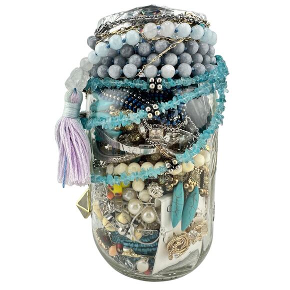 2lb 11oz Jewelry Jar Vintage to Modern Necklaces Bracelets Earrings Mixed Lot - Picture 2 of 9